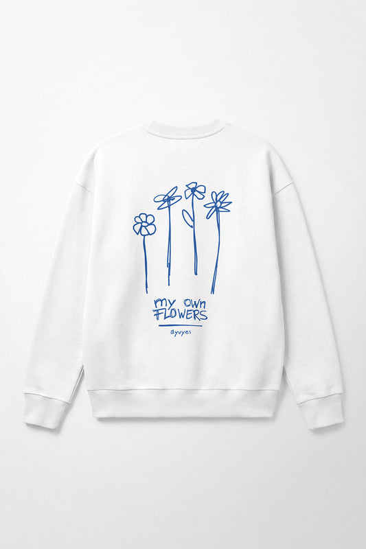 Sweater | my own flowers | weiß, azur blau