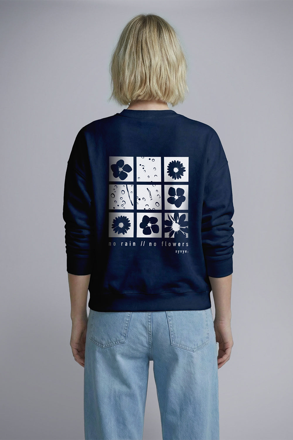 Sweater | no rain no flowers | navy blue, weiß